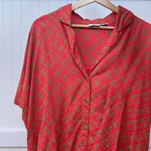 Noisy May Orange Brown Geometric Oversized Shirt Patterned Funky Button Down